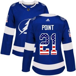 Damen Tampa Bay Lightning Trikot Brayden Point 21 Blau USA Flag Fashion Authentic